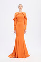 Sleeve Detailed Fish Cut Long Evening Dress - 1028C