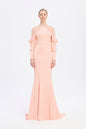 Sleeve Detailed Fish Cut Long Evening Dress - 1028C