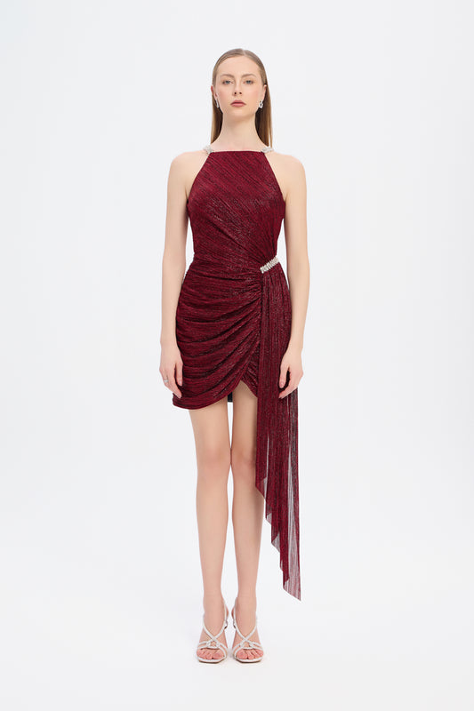 Mini Evening Dress with Stone Drape Detail - 9009C