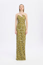 Strappy Seashell Pattern Stone Embroidered Long Evening Dress - 9110C