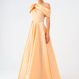 Aller Collar One Shoulder Satin Long Evening Dress - 9040C