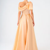 Aller Collar One Shoulder Satin Long Evening Dress - 9040C