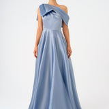 Aller Collar One Shoulder Satin Long Evening Dress - 9040C