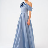 Aller Collar One Shoulder Satin Long Evening Dress - 9040C