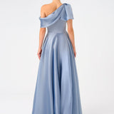 Aller Collar One Shoulder Satin Long Evening Dress - 9040C