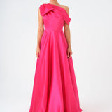 Aller Collar One Shoulder Satin Long Evening Dress - 9040C