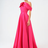 Aller Collar One Shoulder Satin Long Evening Dress - 9040C