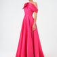 Aller Collar One Shoulder Satin Long Evening Dress