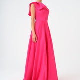 Aller Collar One Shoulder Satin Long Evening Dress - 9040C