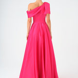 Aller Collar One Shoulder Satin Long Evening Dress - 9040C