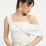 Asymmetric Neckline Off-Shoulder Crepe Long Dress