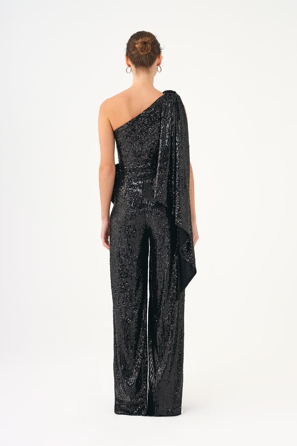 Asymmetric Collar Sequined Jumpsuit