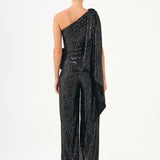 Asymmetric Collar Sequined Jumpsuit