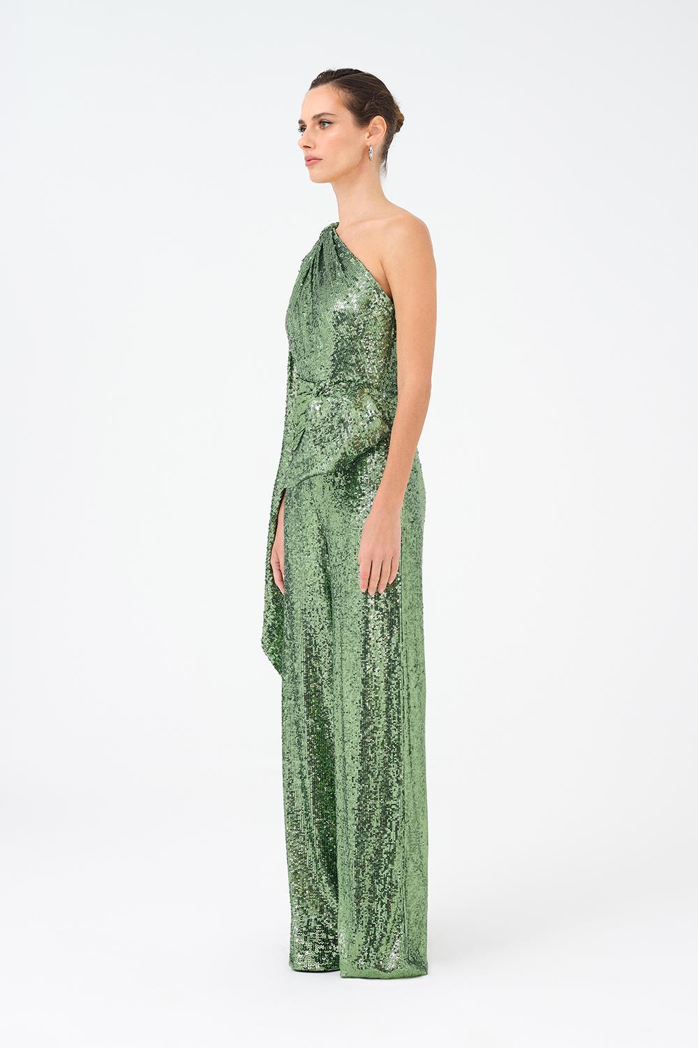 Asymmetric Collar Sequined Jumpsuit