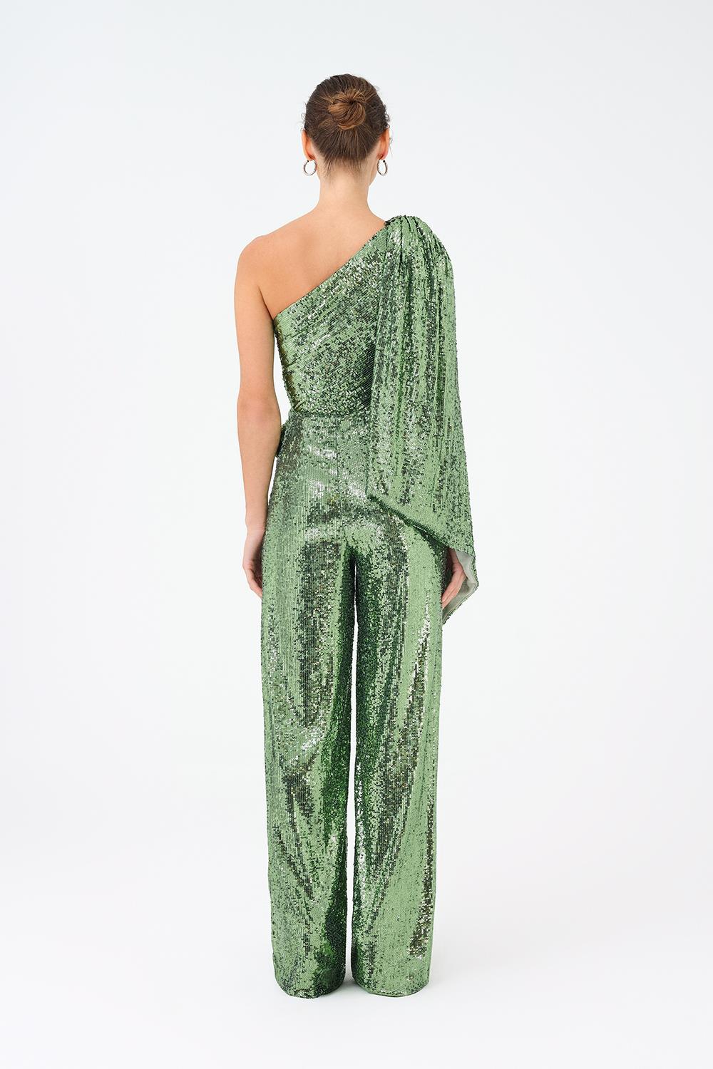 Asymmetric Collar Sequined Jumpsuit