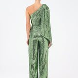 Asymmetric Collar Sequined Jumpsuit