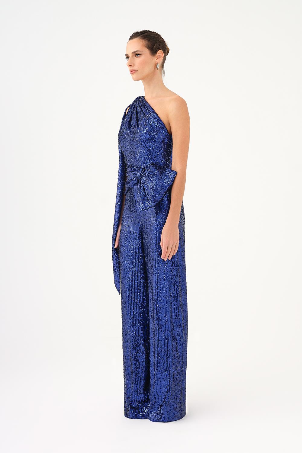 Asymmetric Collar Sequined Jumpsuit