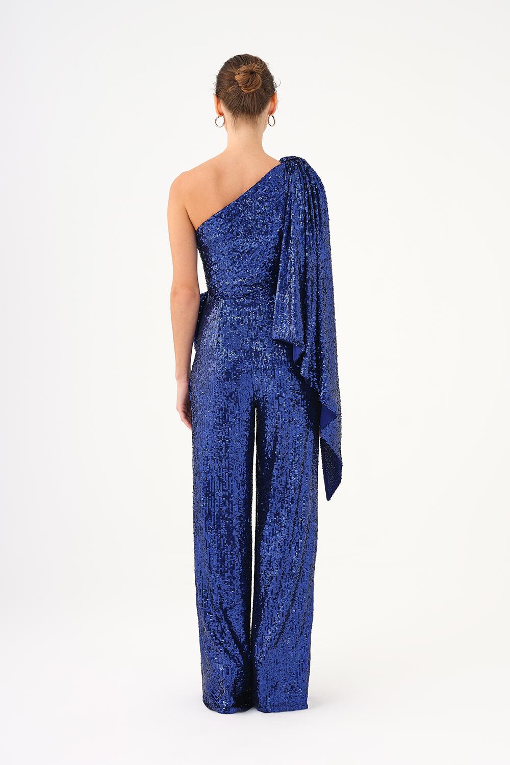 Asymmetric Collar Sequined Jumpsuit