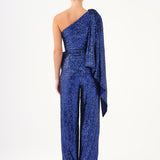 Asymmetric Collar Sequined Jumpsuit