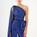 Asymmetric Collar Sequined Jumpsuit