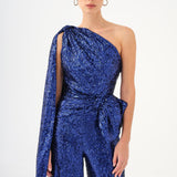 Asymmetric Collar Sequined Jumpsuit