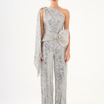 Asymmetric Collar Sequined Jumpsuit