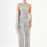 Asymmetric Collar Sequined Jumpsuit