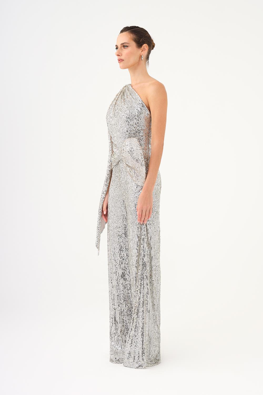 Asymmetric Collar Sequined Jumpsuit