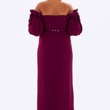 Balloon Sleeves Belted Plus Size Evening Dress