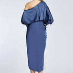 Balloon Sleeves Single Shoulder Midi Evening Dress