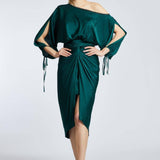 Balloon Sleeves Single Shoulder Midi Evening Dress