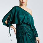 Balloon Sleeves Single Shoulder Midi Evening Dress