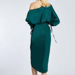 Balloon Sleeves Single Shoulder Midi Evening Dress