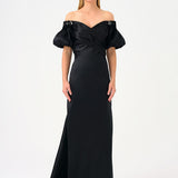 Cape Balloon Sleeve Stone Embroidered Long Evening Dress - 9084C