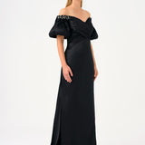 Cape Balloon Sleeve Stone Embroidered Long Evening Dress - 9084C