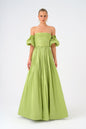 Balloon Sleeve Strapless Collar Taffeta Long Evening Dress - 9017C