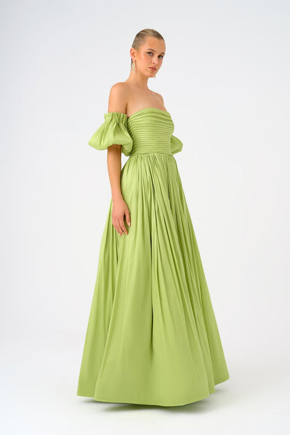 Balloon Sleeve Strapless Collar Taffeta Long Evening Dress - 9017C