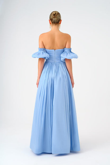 Balloon Sleeve Strapless Collar Taffeta Long Evening Dress - 9017C