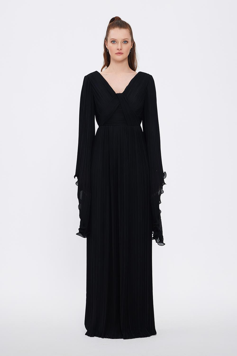 V Neck Chiffon Long Evening Dress