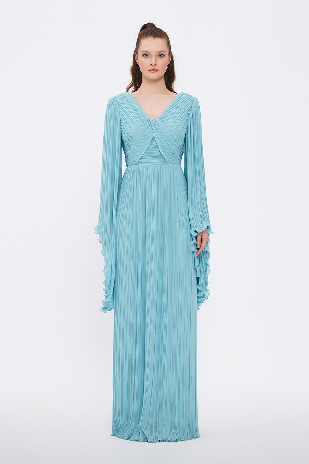 V Neck Chiffon Long Evening Dress