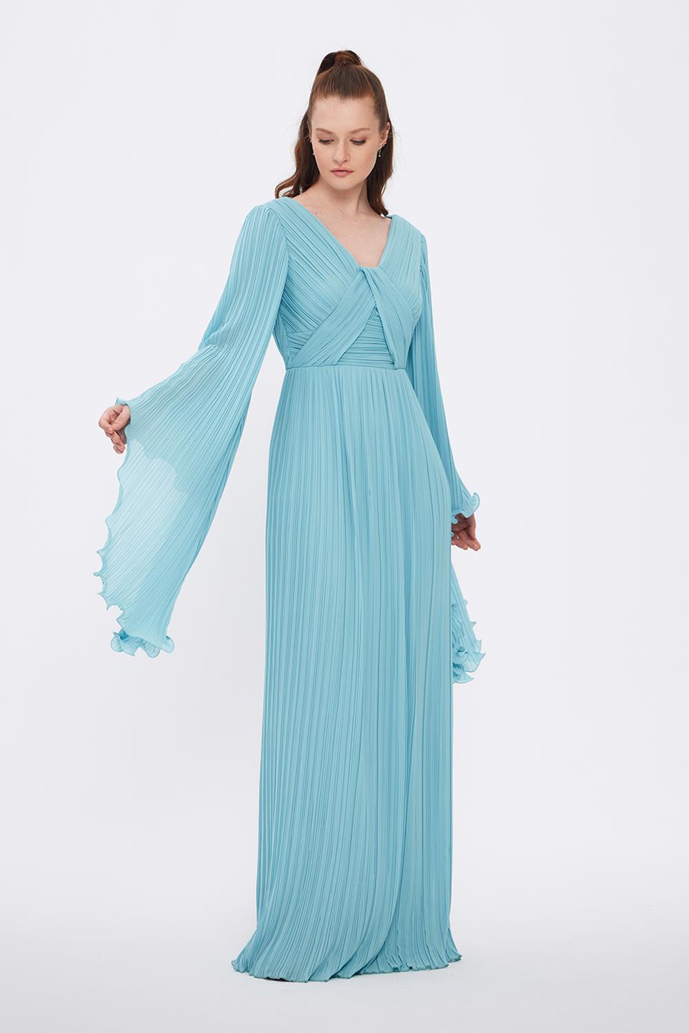 V Neck Chiffon Long Evening Dress