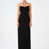 Long Evening Dress with Neck Straps and Back Decollete