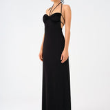 Long Evening Dress with Neck Straps and Back Decollete