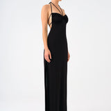 Long Evening Dress with Neck Straps and Back Decollete