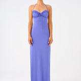 Long Evening Dress with Neck Straps and Back Decollete