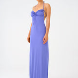 Long Evening Dress with Neck Straps and Back Decollete