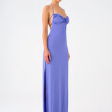 Long Evening Dress with Neck Straps and Back Decollete