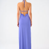 Long Evening Dress with Neck Straps and Back Decollete