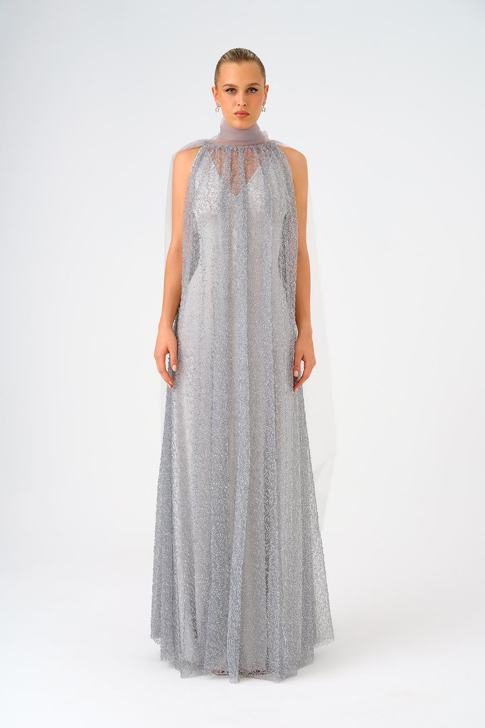 Sequined Sleeveless Long Evening Dress