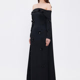 Boat Neck Accessory Detailed Long Evening Dress